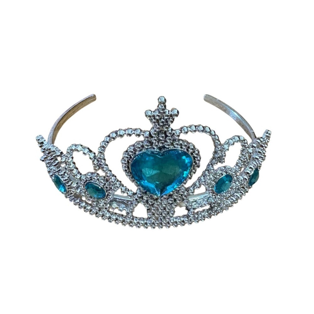 Silver Tiara Headband with Teal Heart Gem Kids Princess Hair Accessory Headband